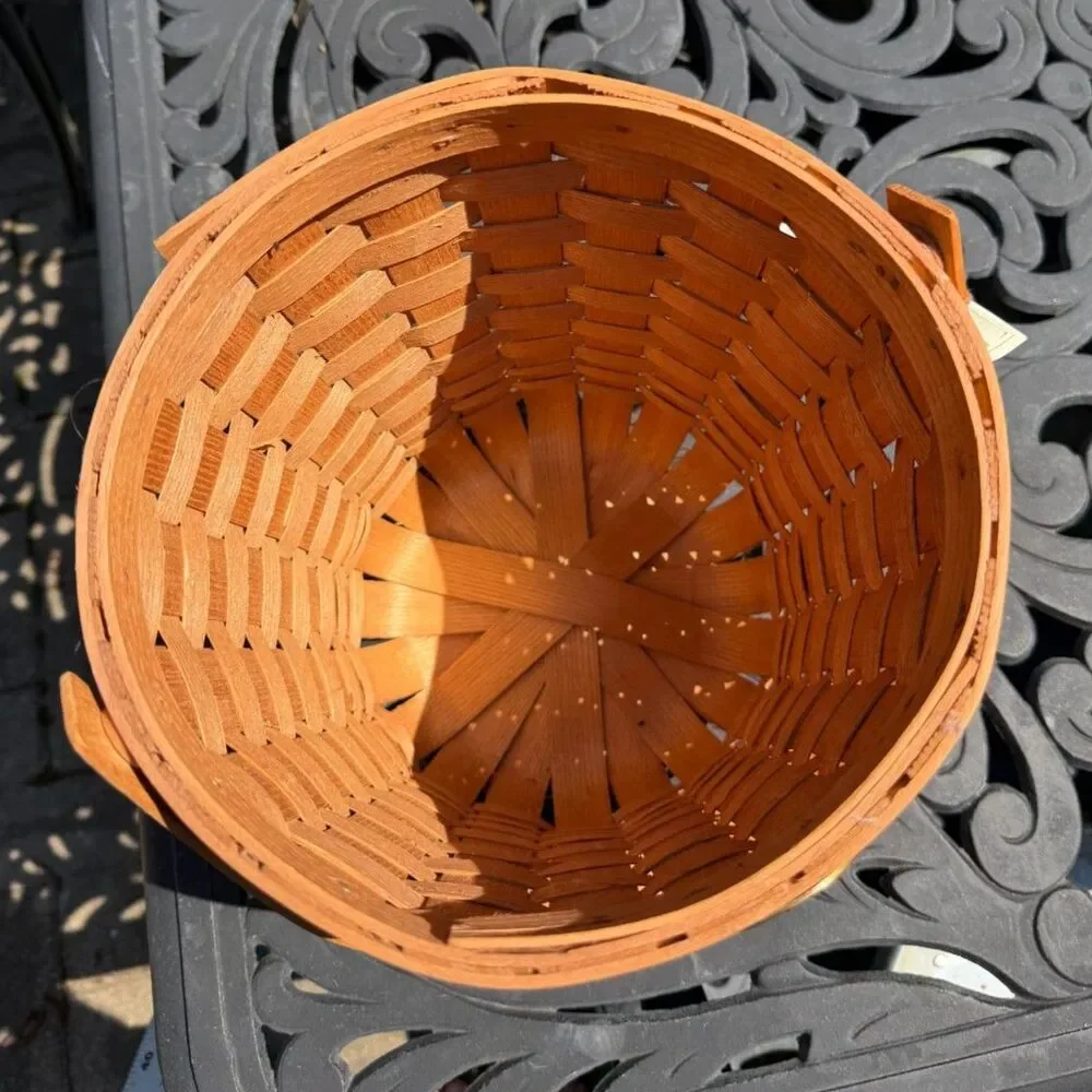 NWT Vintage Peterboro Basket Co Round Ash Wood Bucket Swing Handle Brass Plaque